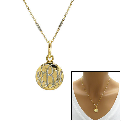 14K Gold Plated over Sterling Silver Round Pendant Necklace. Wholesale - 925Express