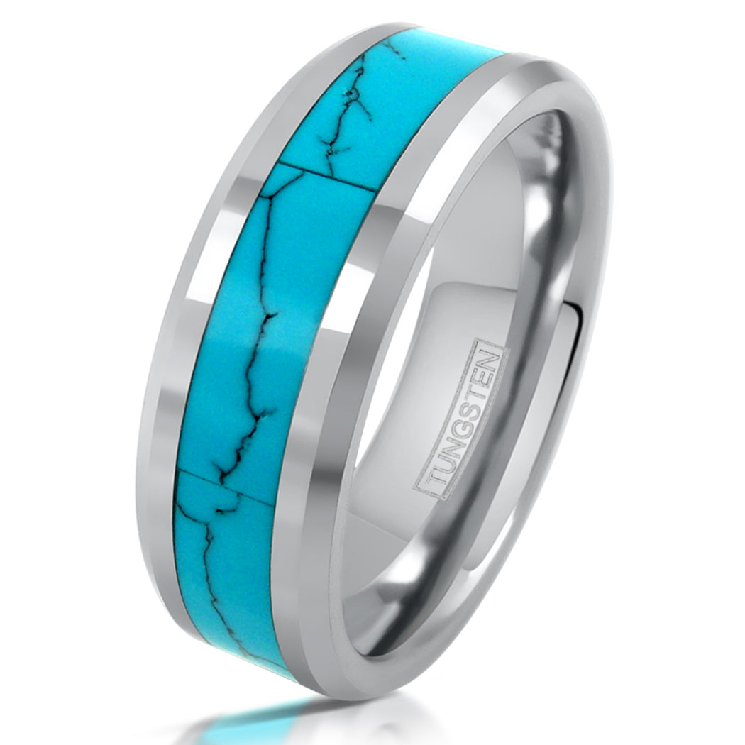 Tungsten-Wood-Turquoise-Yellow-Gold-Plating-8mm-Wedding-...