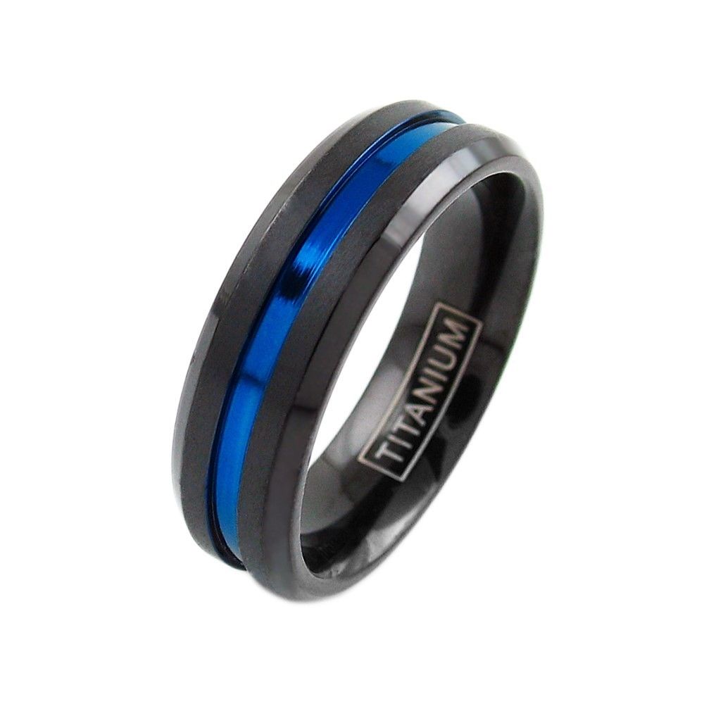 Awesome 6 8mm Black Beveled Edge Titanium Wedding Band Recessed Thin