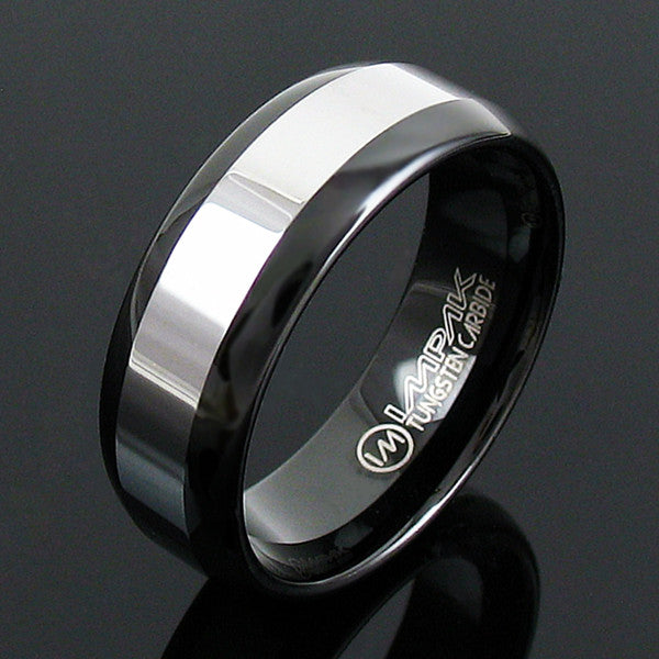 Black Tungsten Ring With Silver Band Inlay Wholesale 925express