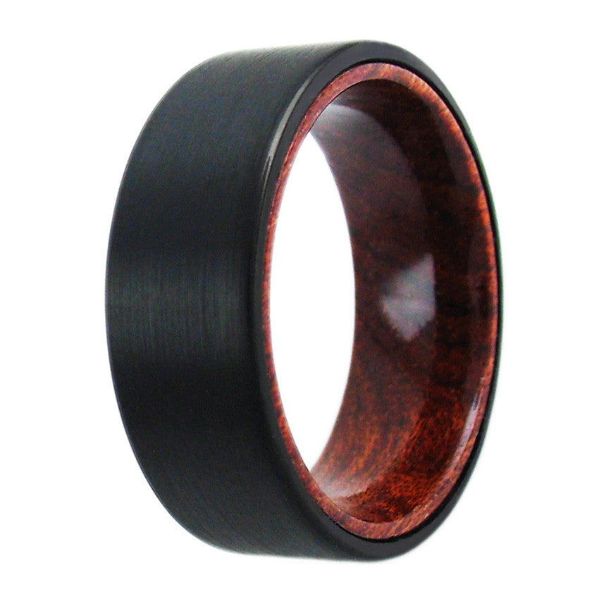 Black Tungsten Flat Ring  w Wood Inner Band  Wholesale  