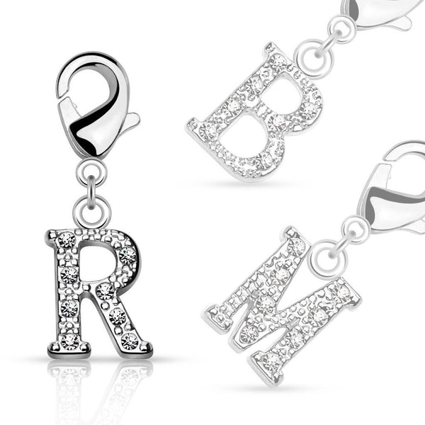 Radiant Rhodium Finish Initial Charm with Sparkly CZs. Wholesale - 925Express