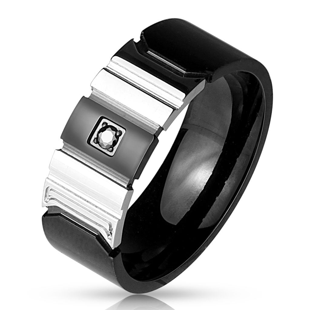 2 Tone Stainless Steel Tuxedo Ring W Black Cz Wholesale 925express