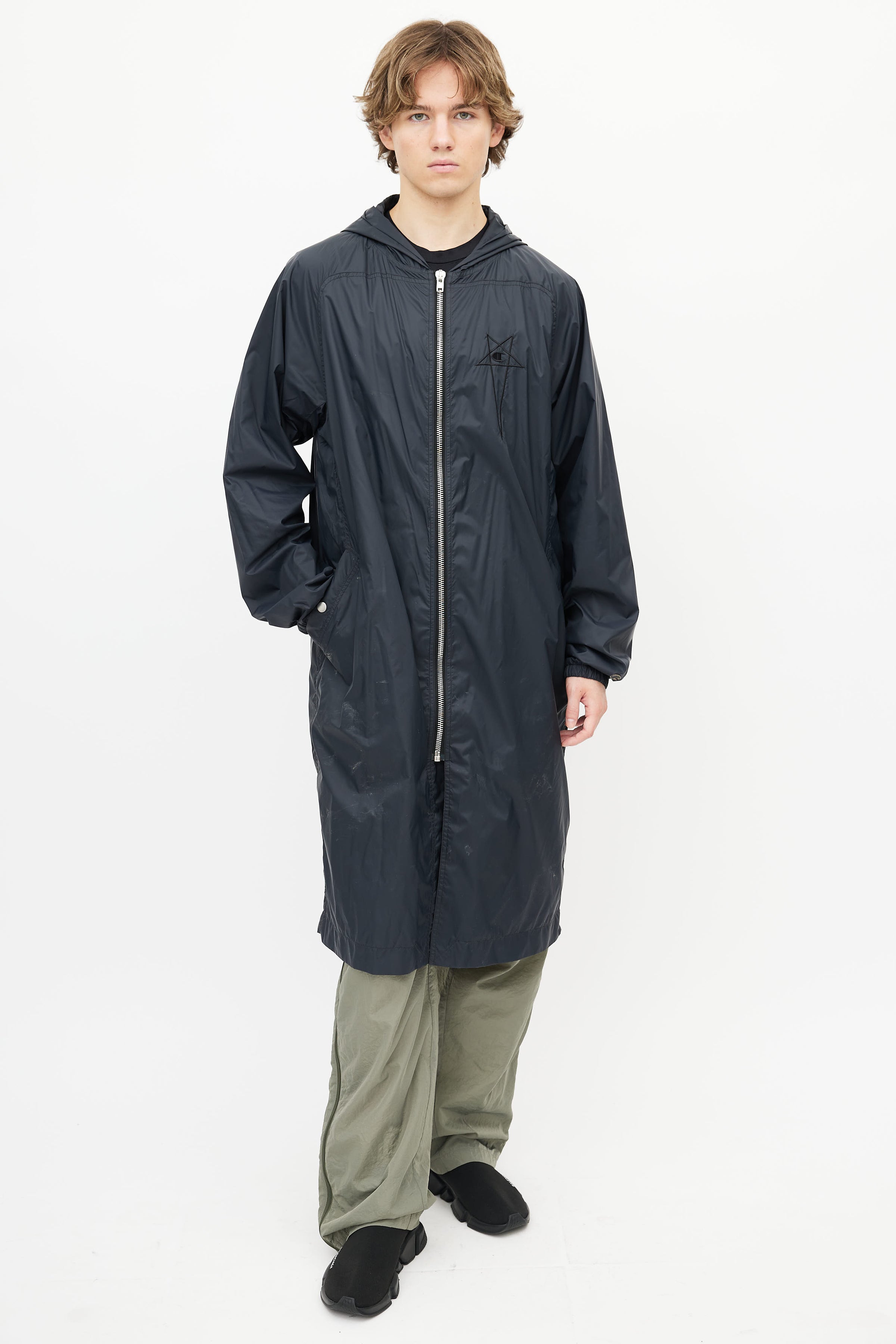 Rick Owens // x Champion Black Nylon Long Jacket – VSP Consignment