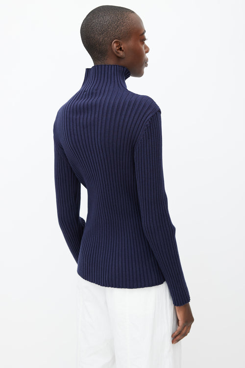 Amomento // Navy Cotton Ribbed Mockneck Zip Up Cardigan – VSP