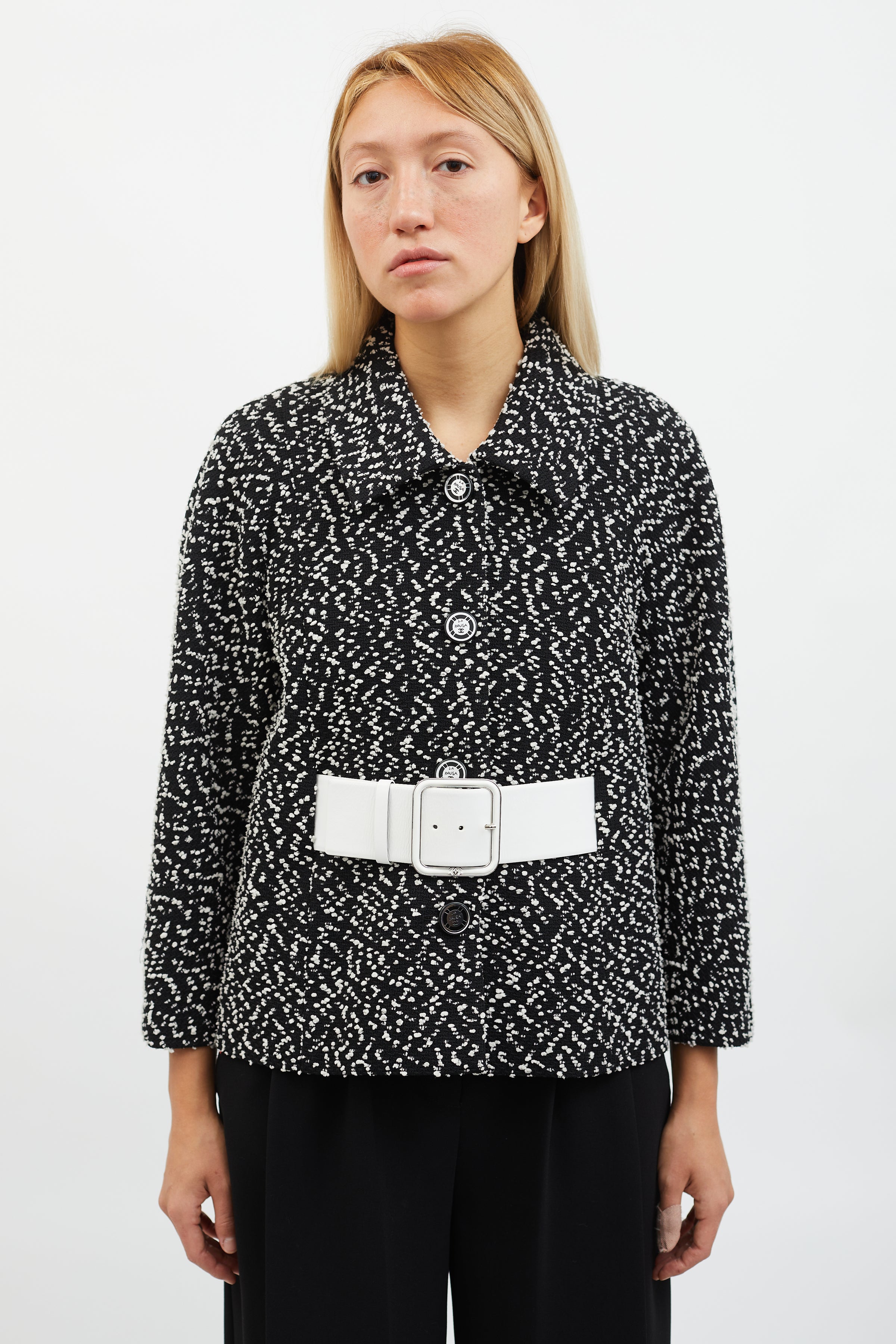 Chanel // SS 2022 Black & White Bouclé Belted Cropped Jacket – VSP  Consignment