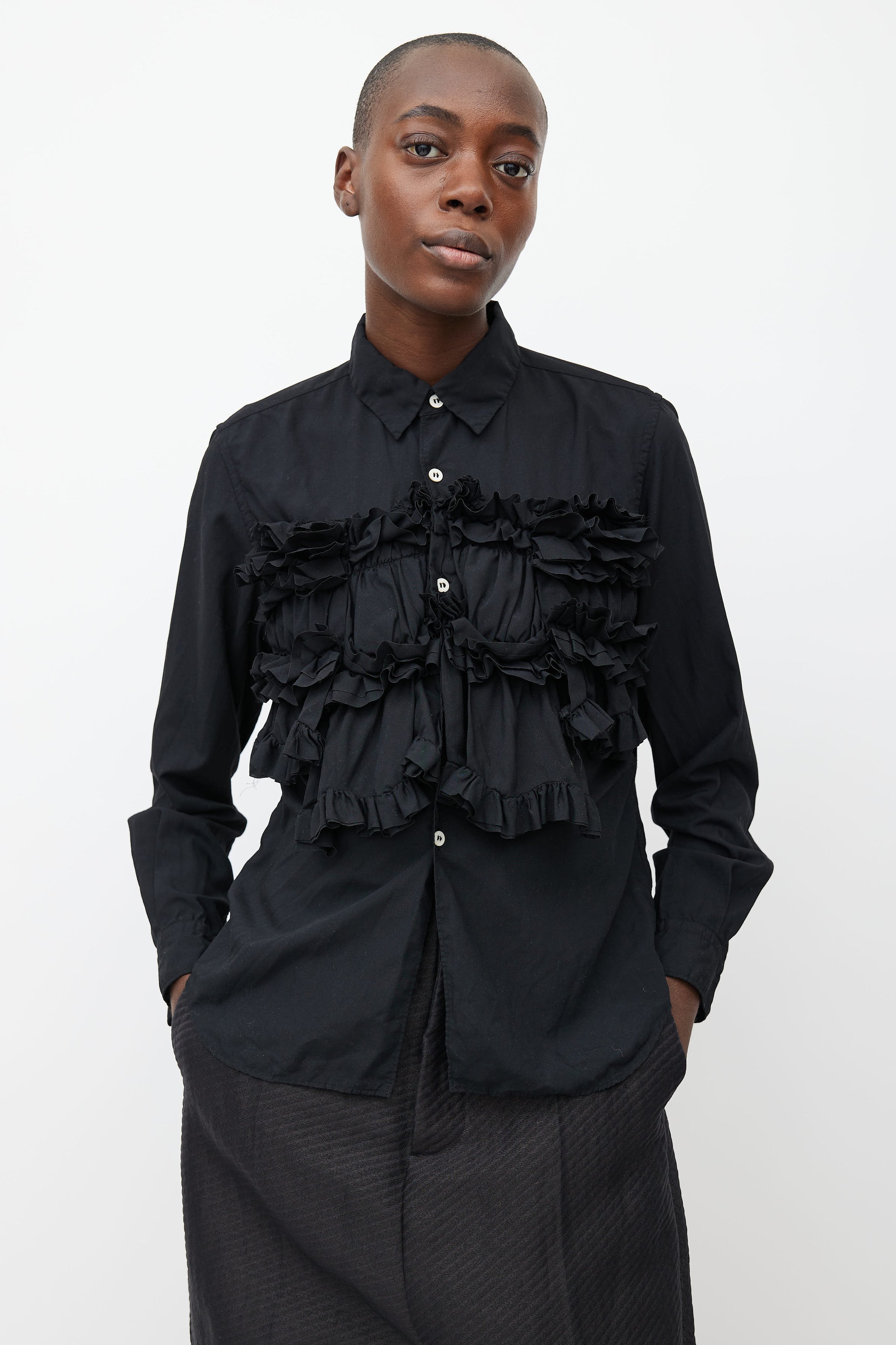 Comme des Garçons // Black Ruffle Panel Long Sleeve Shirt – VSP