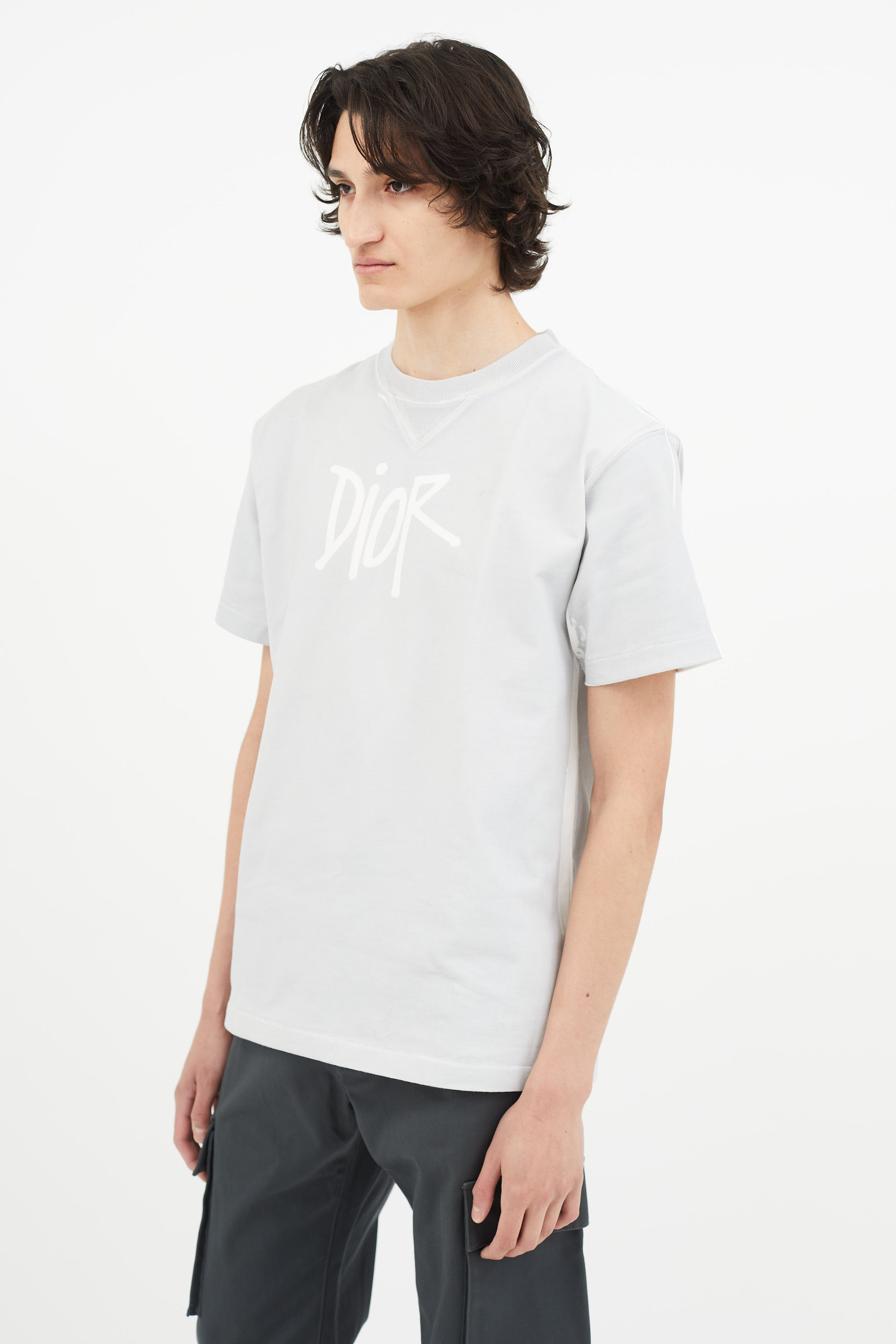 Dior Atelier Striped Chest Logo Grey T shirt  Crepslocker