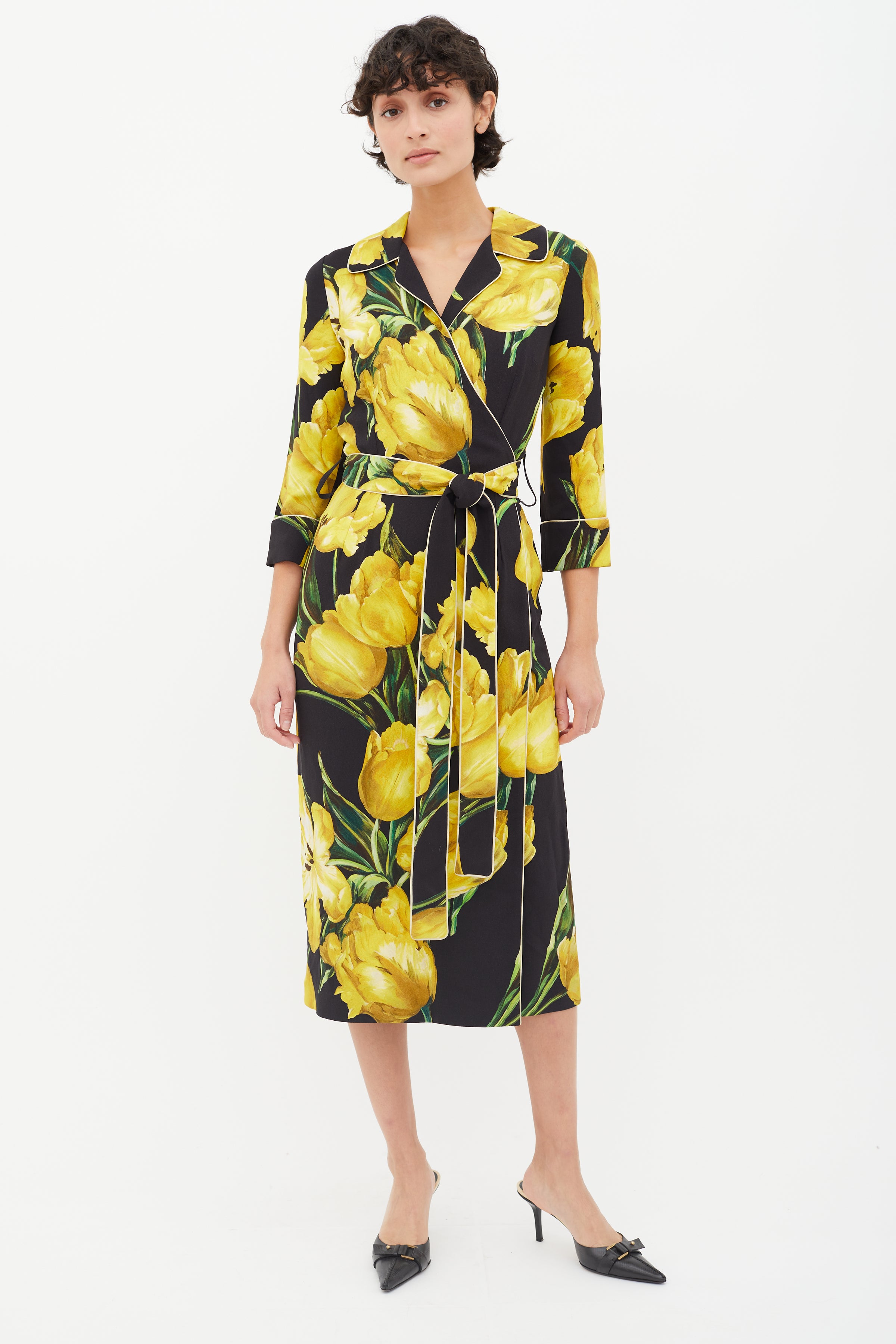 Dolce & Gabbana // Black & Yellow Floral Print Wrap Dress – VSP Consignment