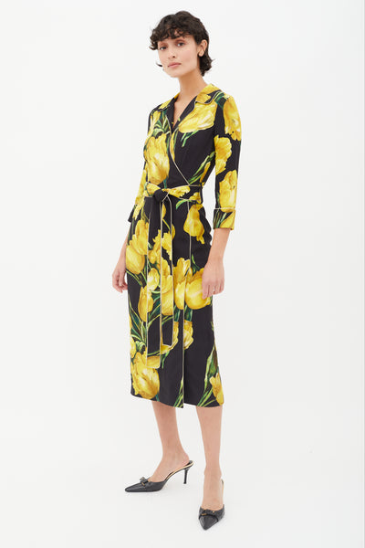 Dolce & Gabbana // Black & Yellow Floral Print Wrap Dress – VSP Consignment