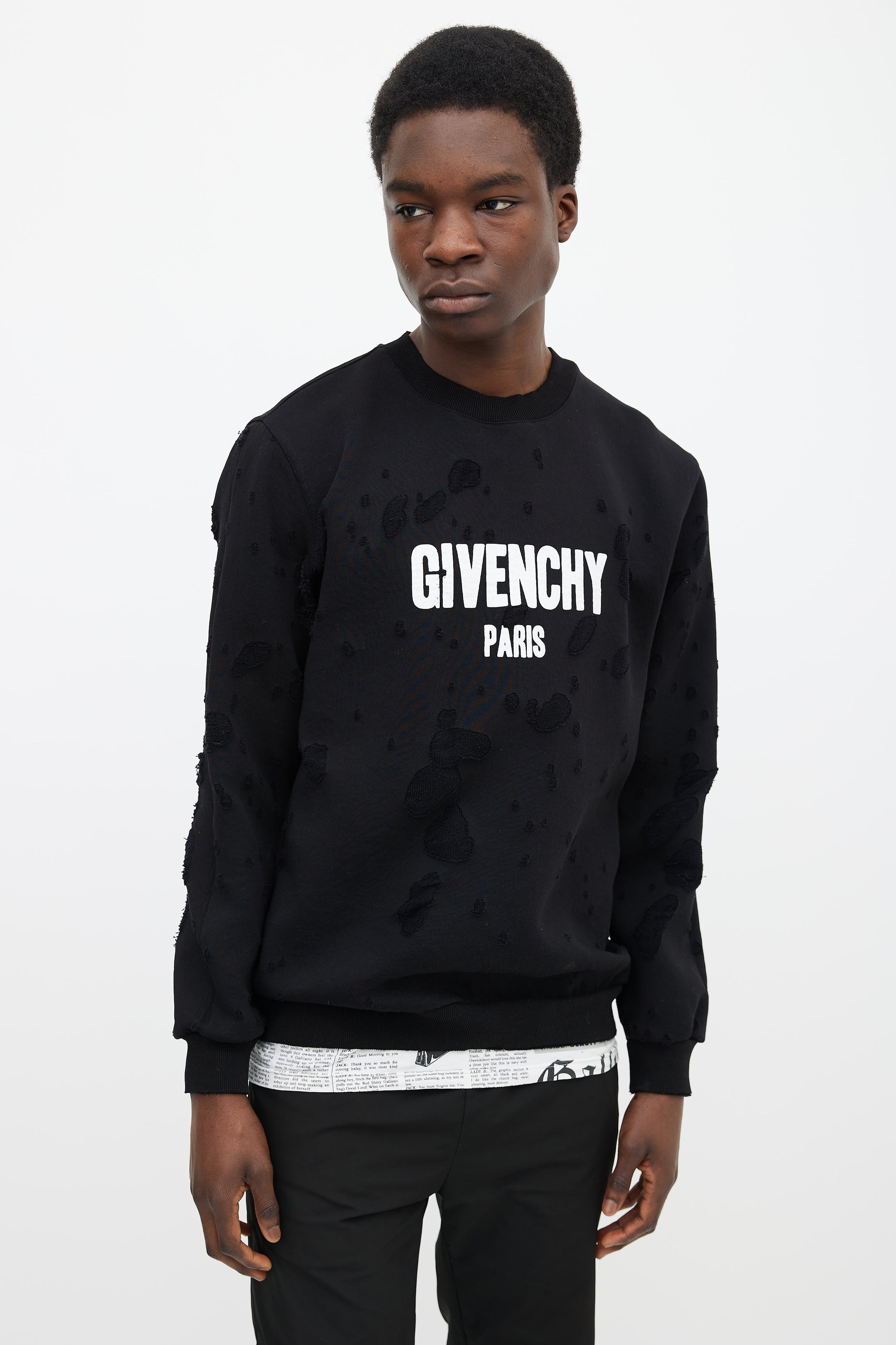 Givenchy // Black Cotton & White Logo Distressed Sweater – VSP Consignment