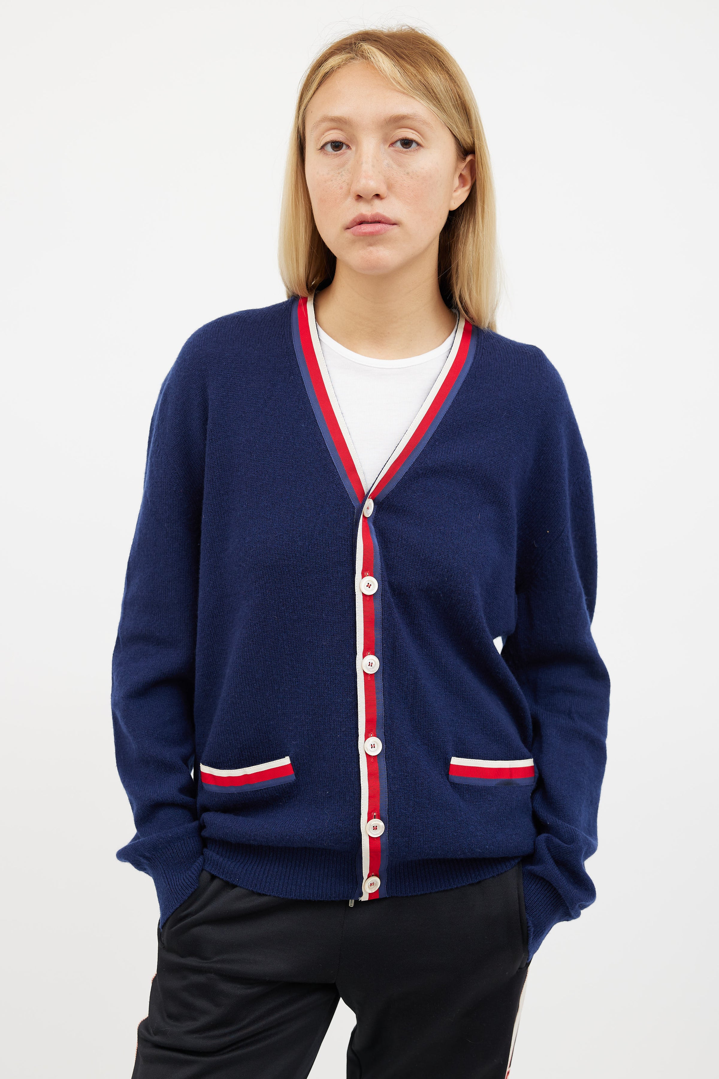 Gucci // Navy Cashmere Stripe Cardigan – VSP Consignment