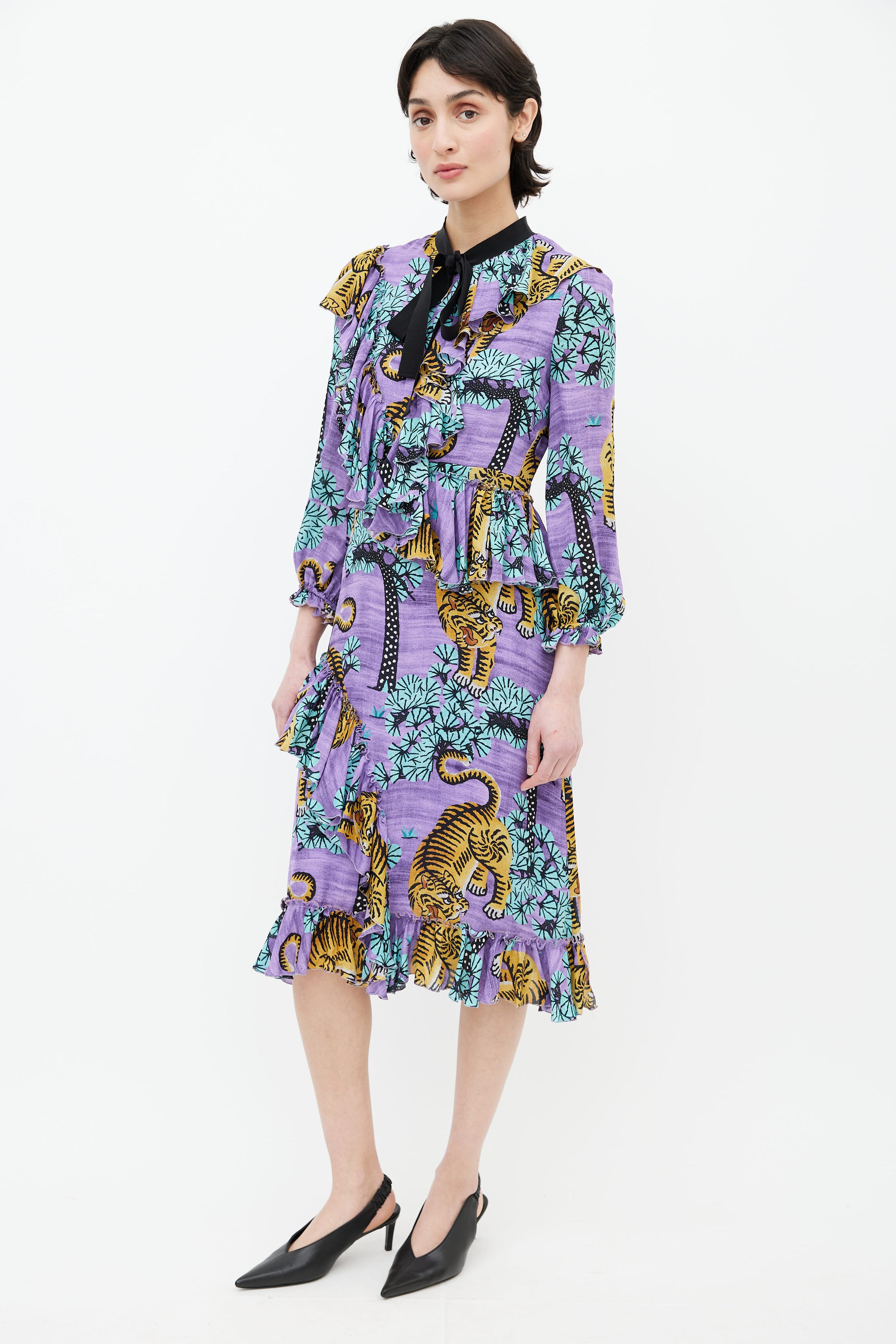 Gucci // Resort 2017 Purple & Multi Print Ruffle Dress – VSP Consignment