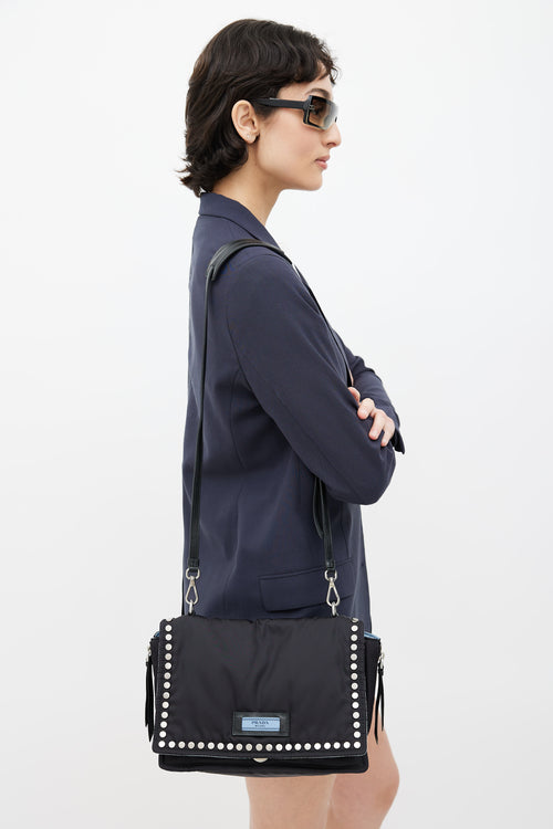 Prada // Black Nylon Studded Etiquette Shoulder Bag – VSP Consignment