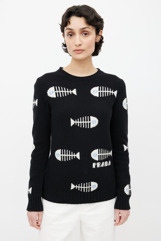 Prada // Black & White Cashmere Blend Graphic Sweater – VSP Consignment