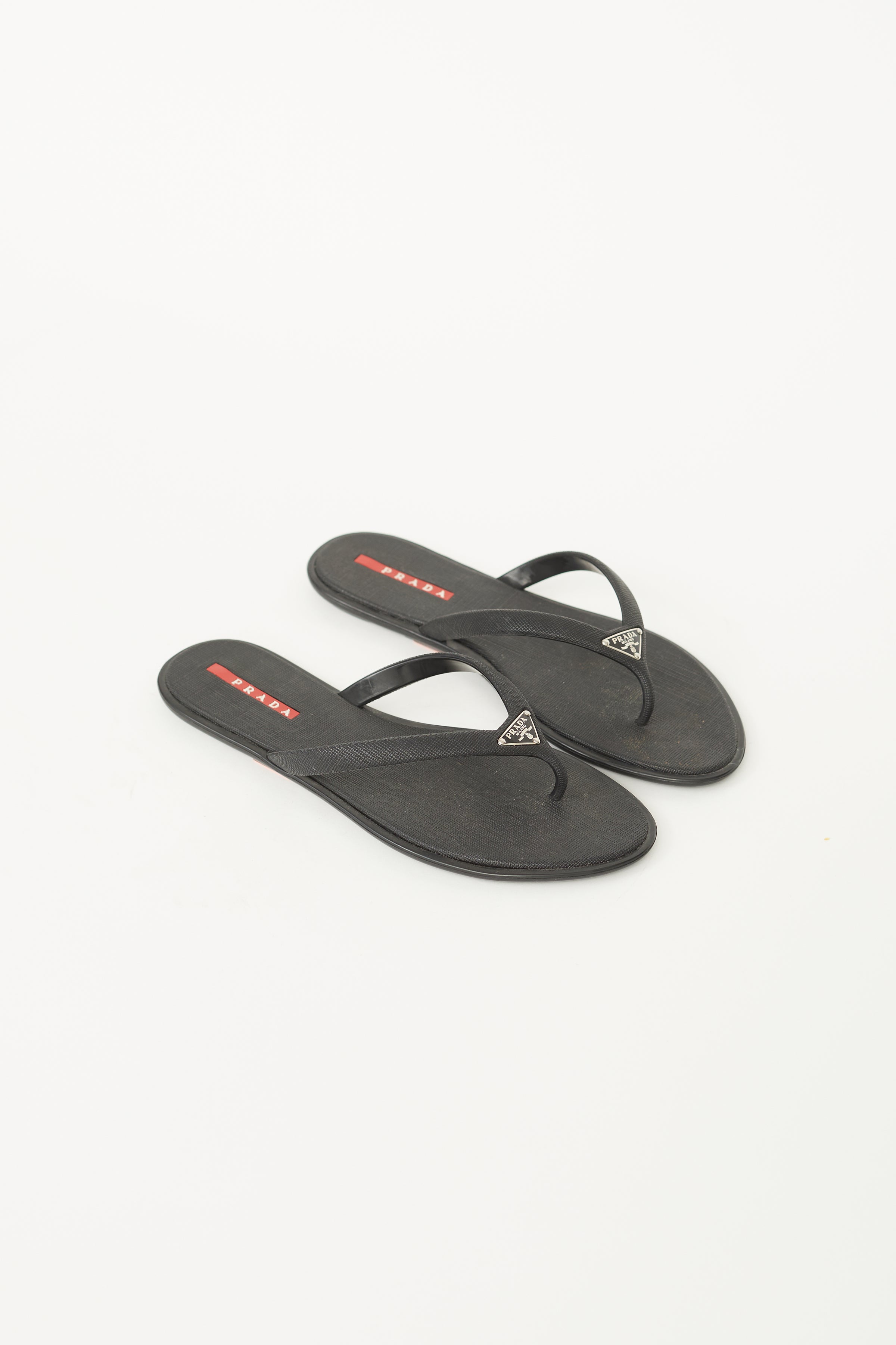 Prada // Black Saffiano Rubber Logo Sandal – VSP Consignment