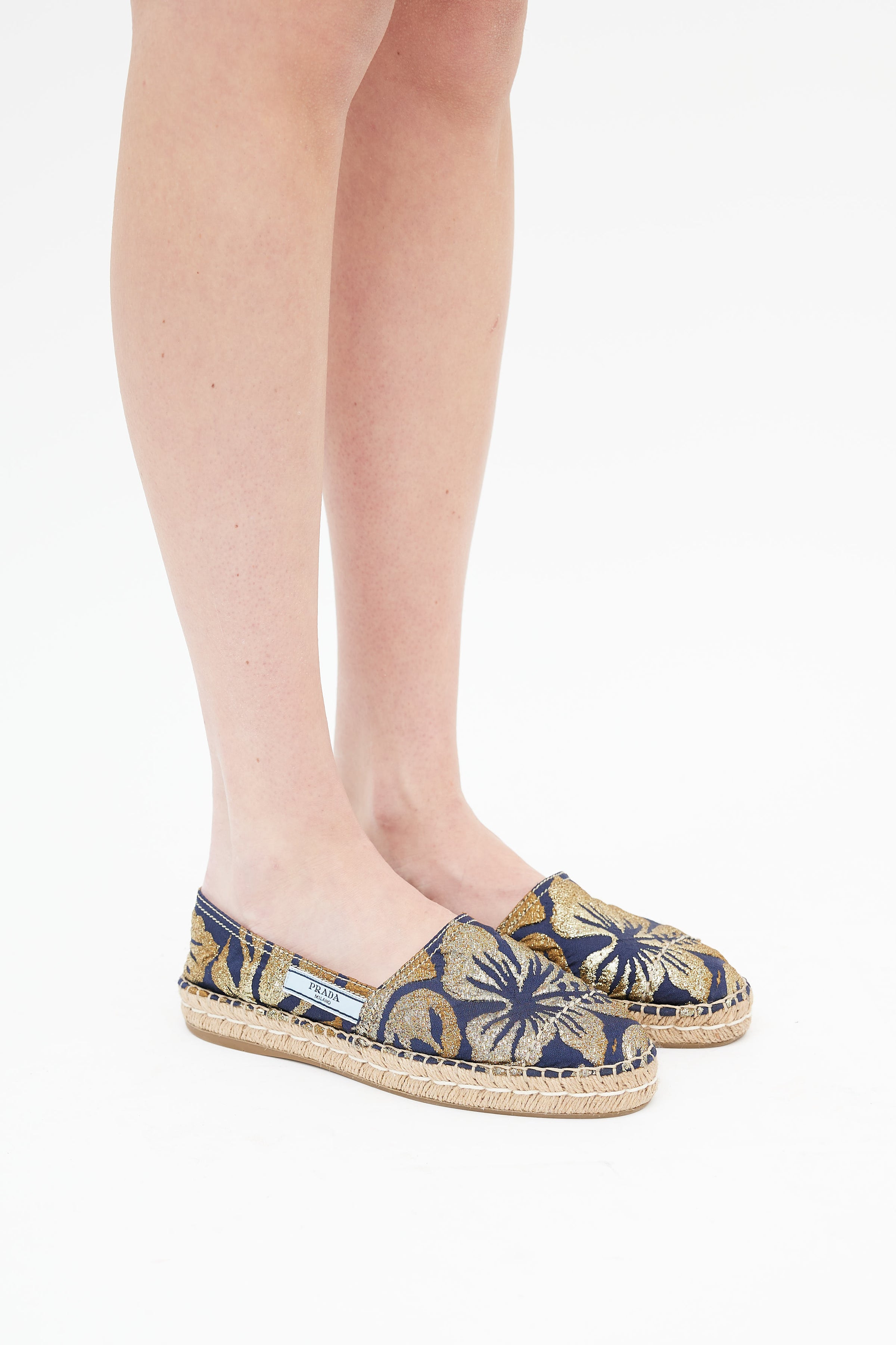 Prada // Navy & Gold Brocade Espadrille – VSP Consignment