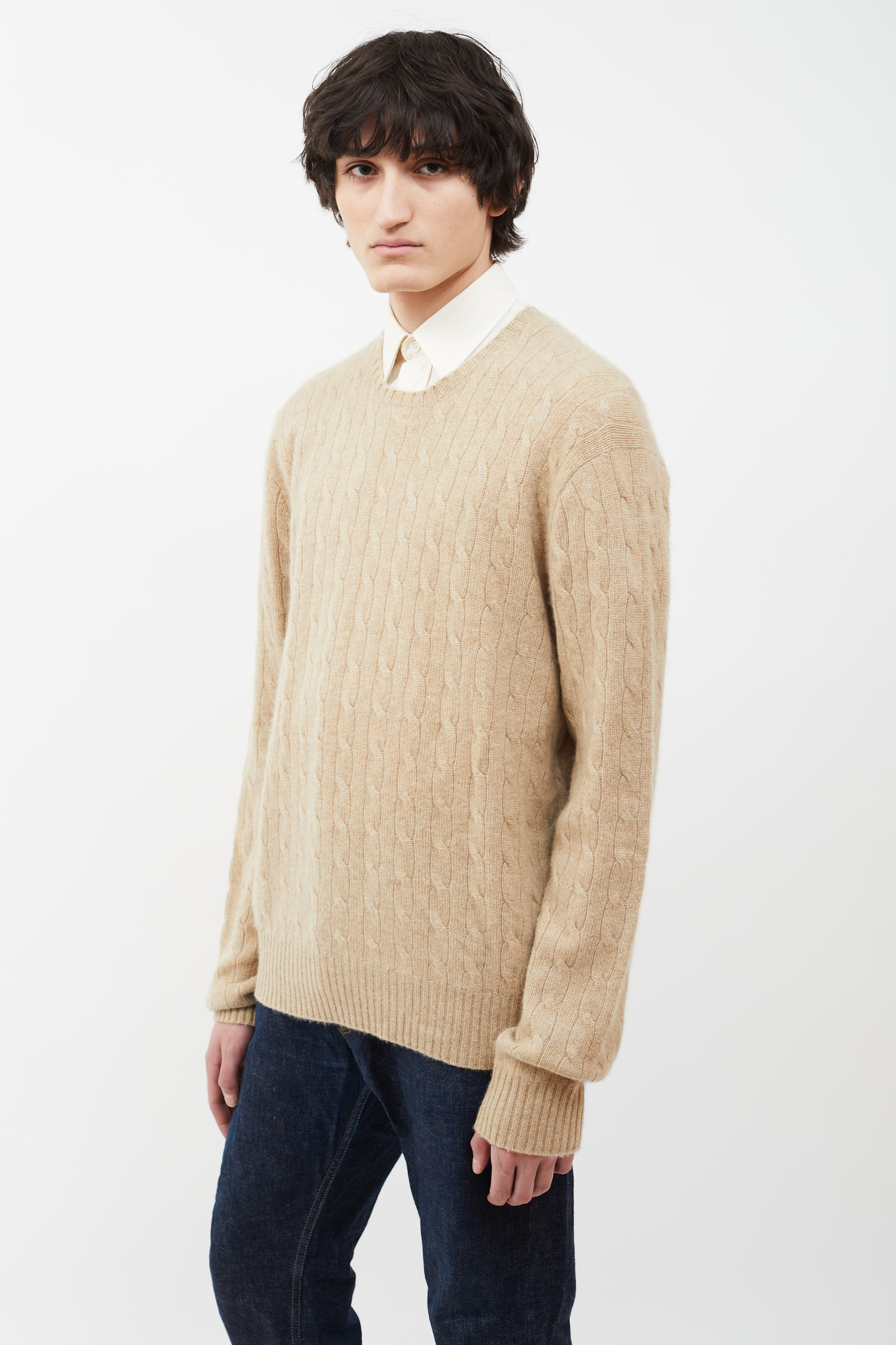 Ralph Lauren // Beige Cable Knit Cashmere Sweater – VSP Consignment
