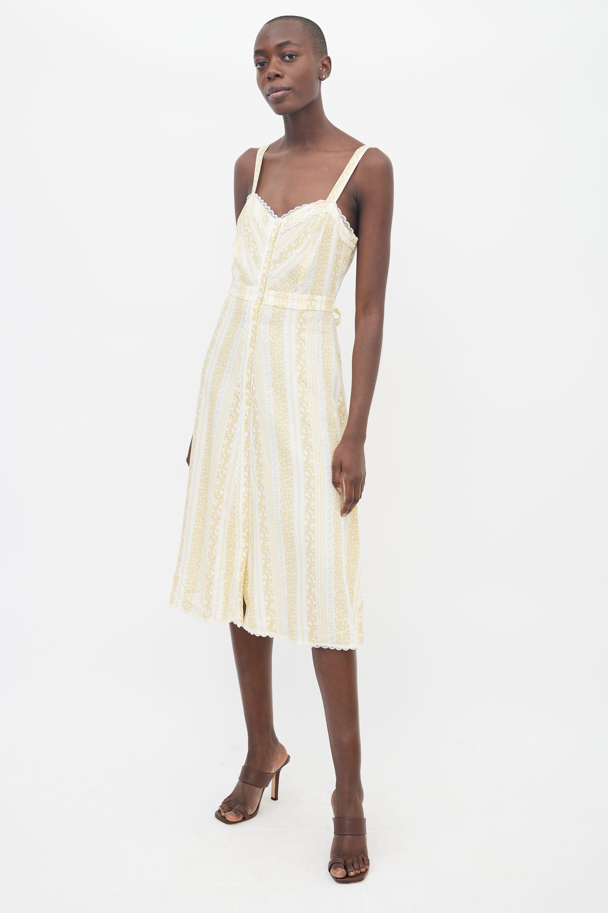 Reformation // Yellow & White Printed Floral Lace Trim Dress – VSP