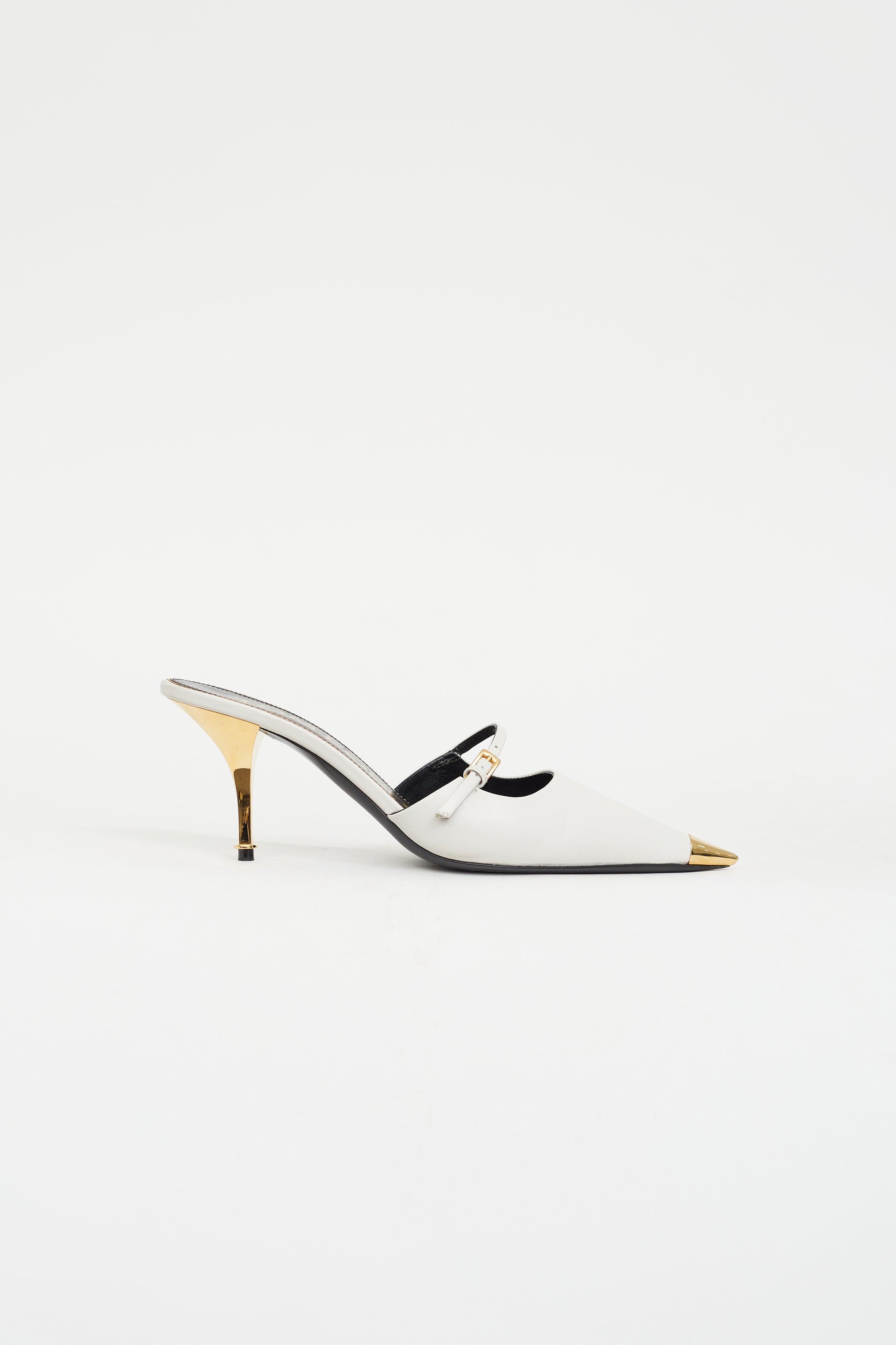 Tom Ford // White Leather & Gold Mary Jane Mule – VSP Consignment