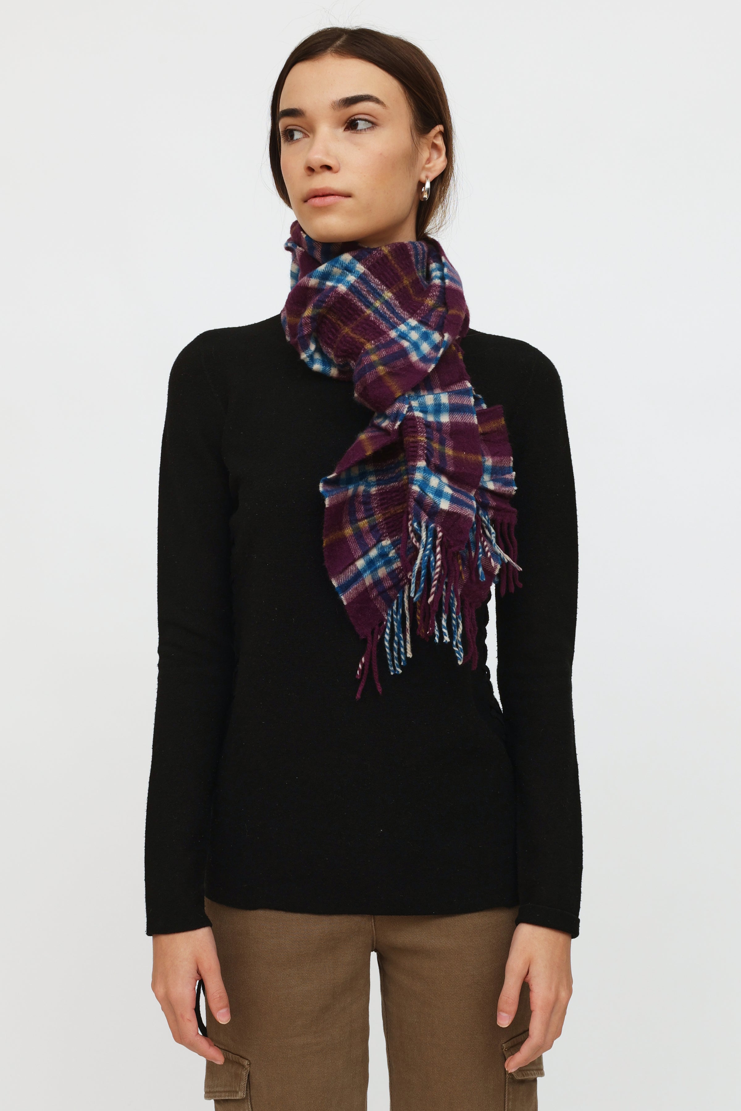 Burberry // Purple & Blue Check Ruffle Cashmere Scarf – VSP Consignment