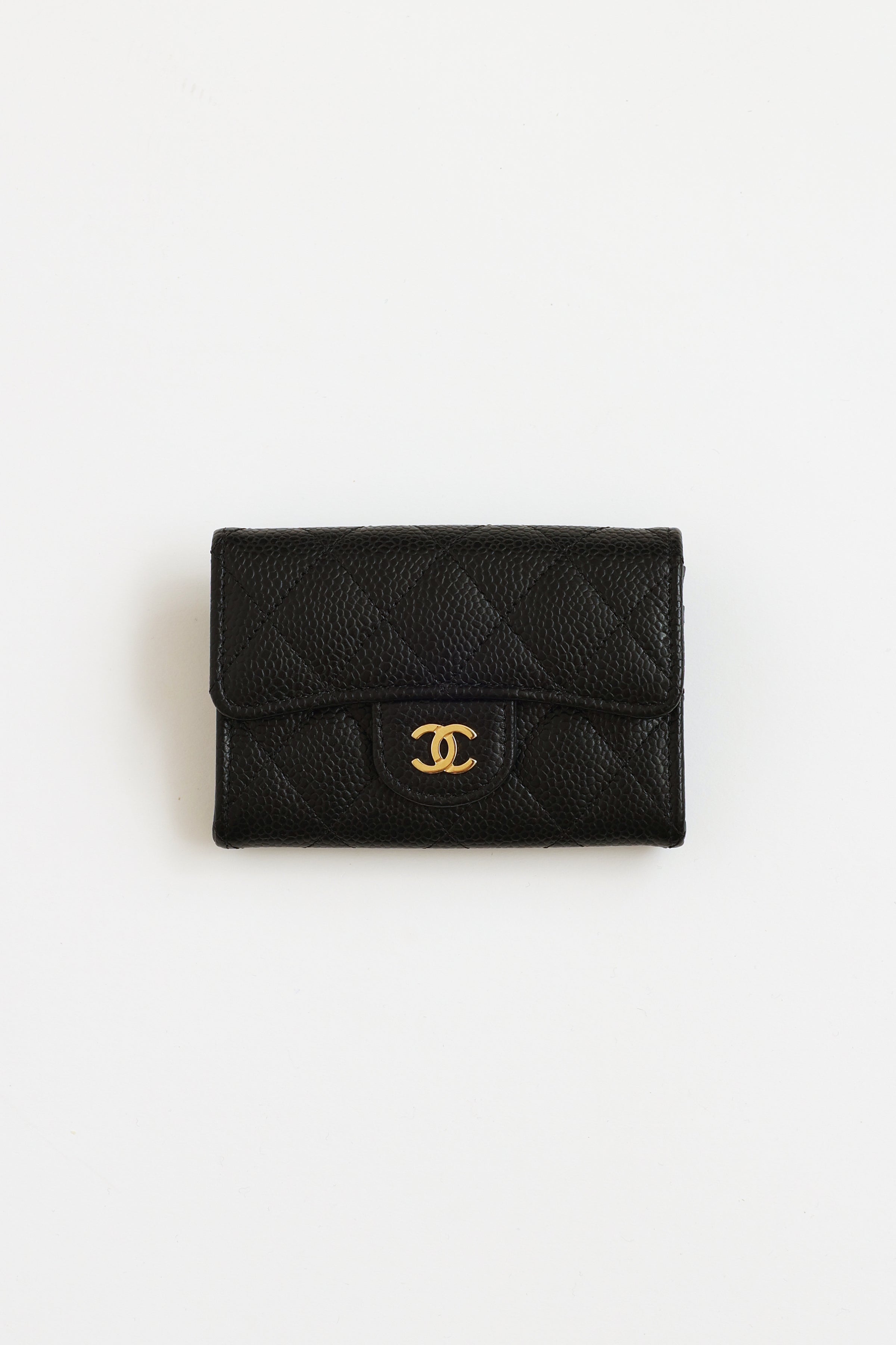 Chanel CLASSIC SMALL FLAP WALLET Grained Calfskin  GoldTone Metal Black   Hàng hiệu 11 HVip