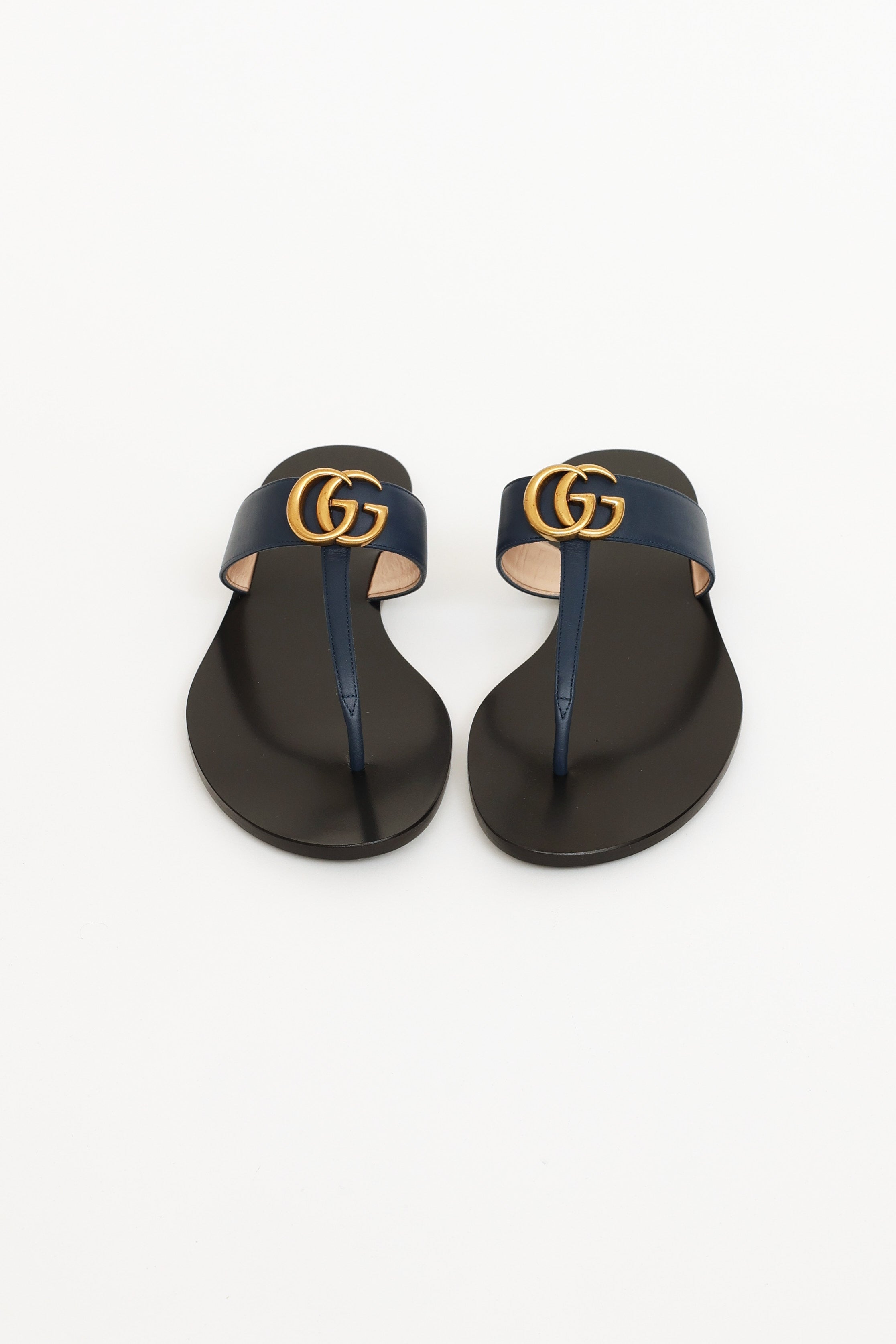 Gucci // Navy & Black Leather GG Marmont Thong Sandals – VSP Consignment