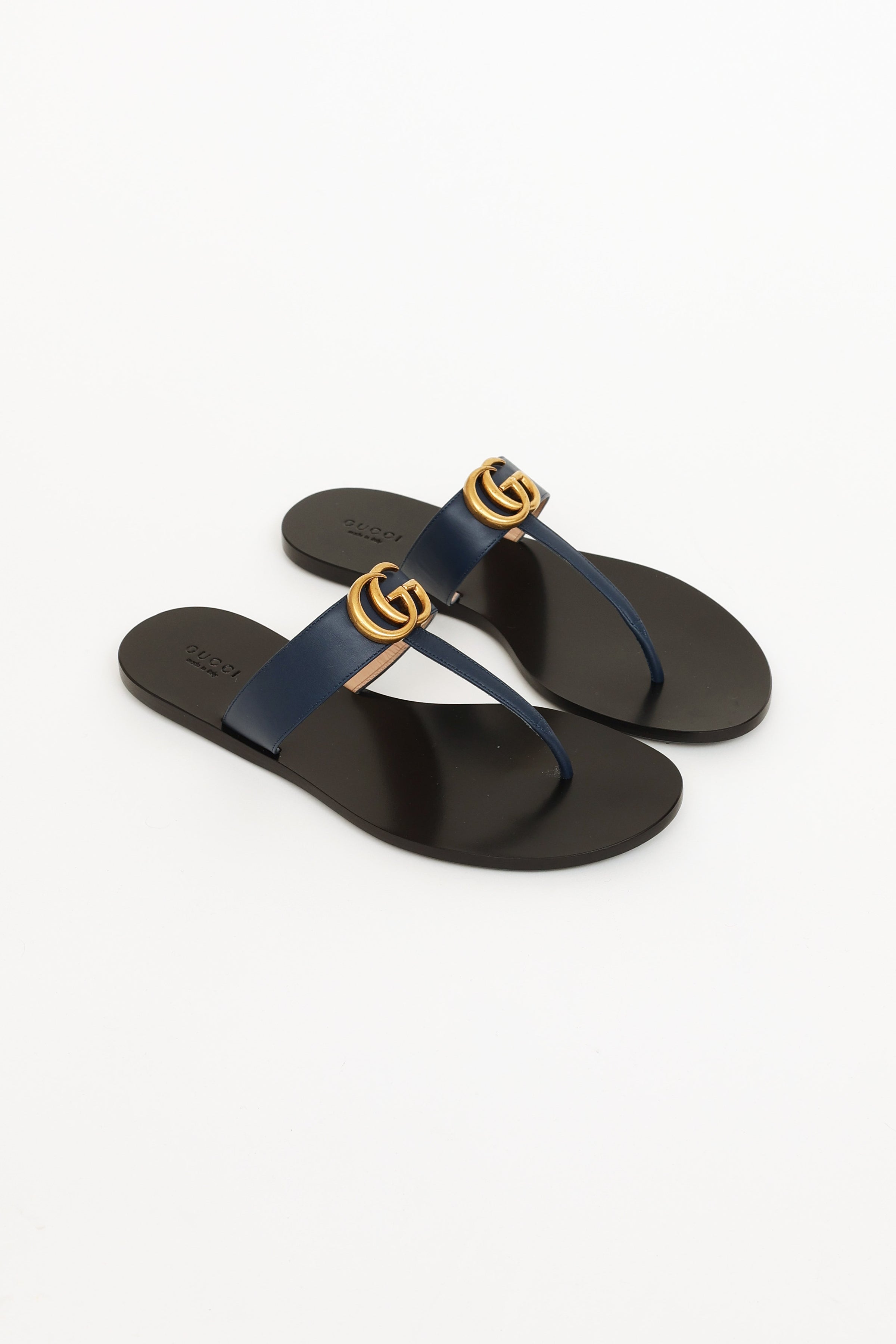 Gucci // Navy & Black Leather GG Marmont Thong Sandals – VSP Consignment