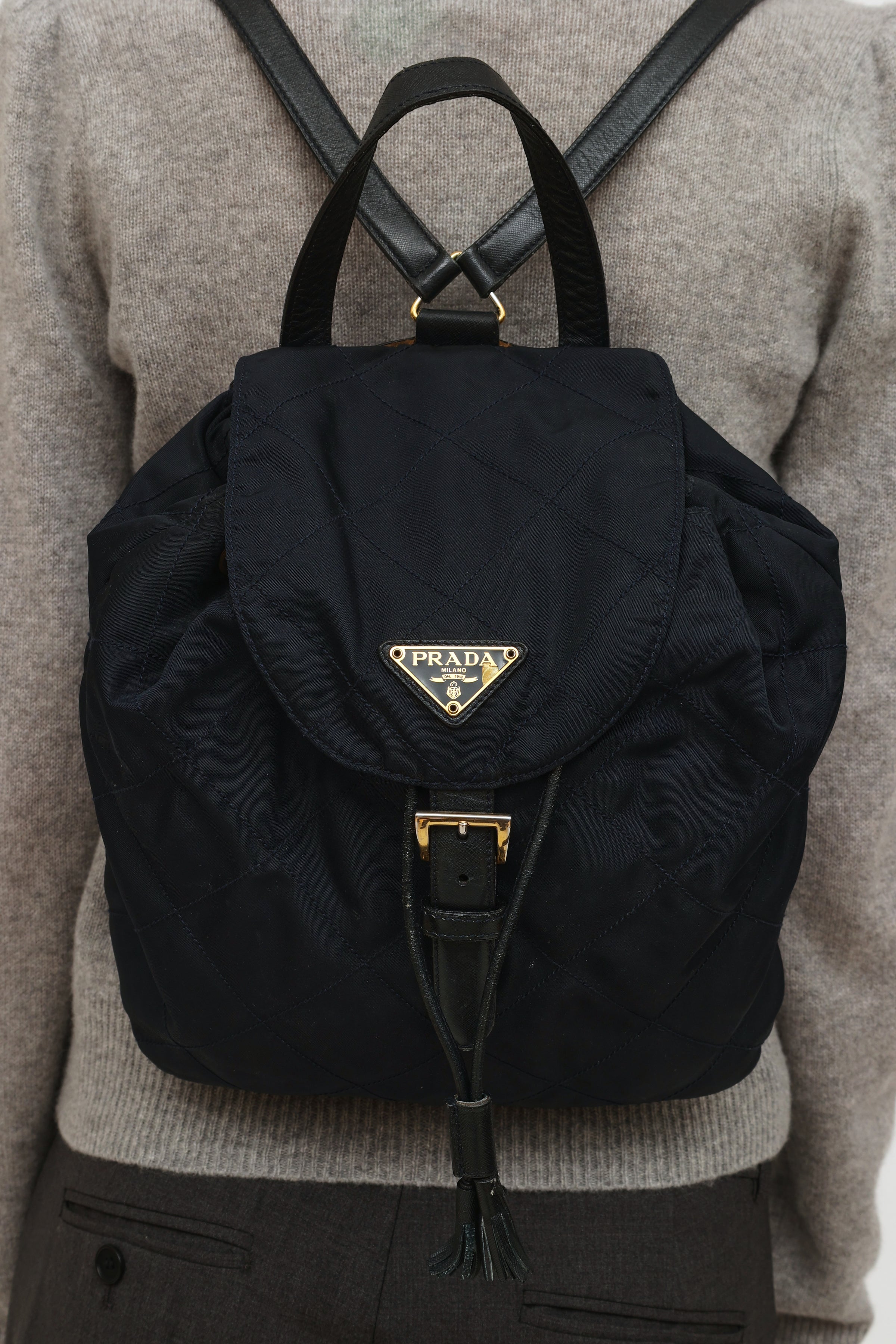 Prada // Navy Tessuto Flap Mini Backpack – VSP Consignment