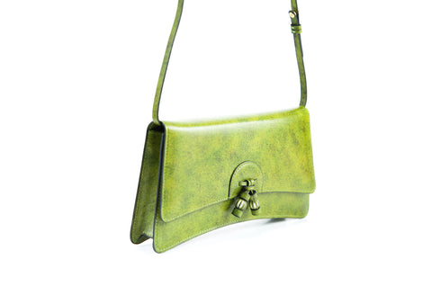 Linh handbag hand painted leather green patina
