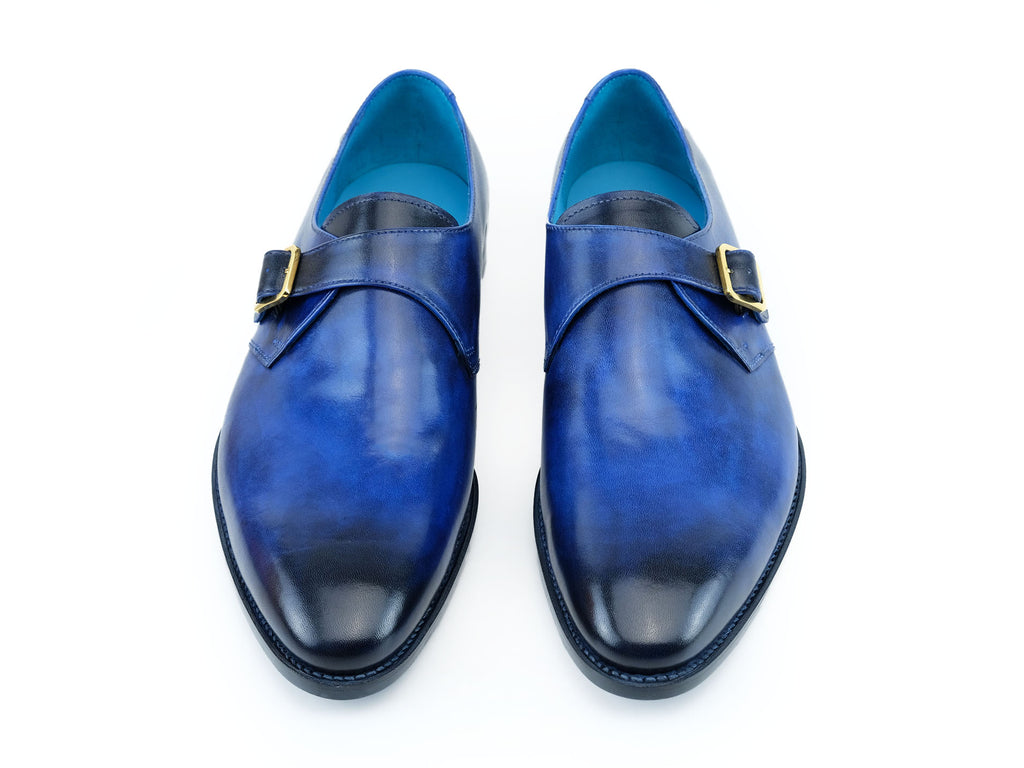 Minister single monk shoes in cobalt blue hand colored patina ...