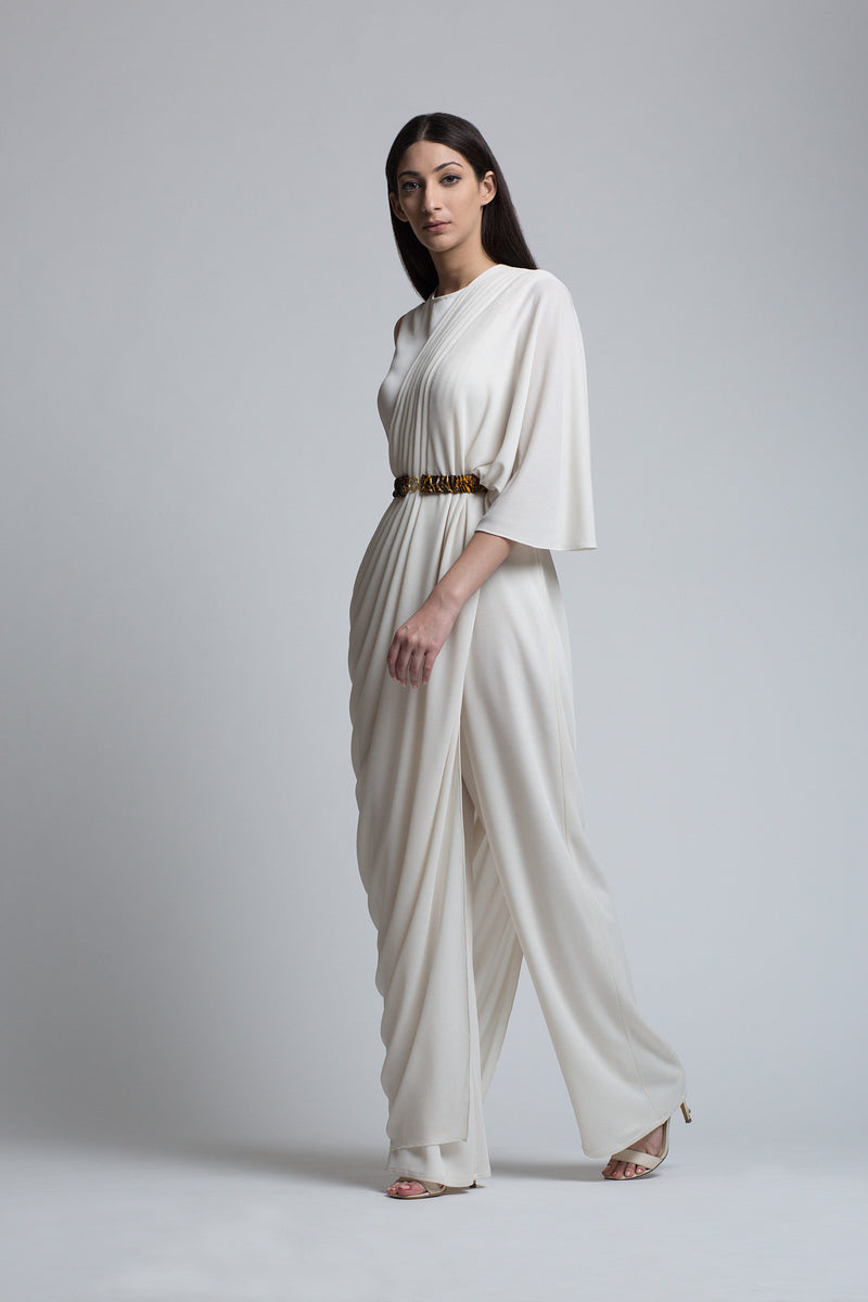 Ivory Draped Jumpsuit Sari – B H A A V Y A