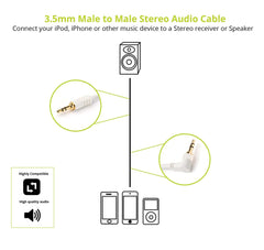 BlueRigger Angled 3.5mm Male to Male Stereo Audio Cable - White (6ft /1.8m)