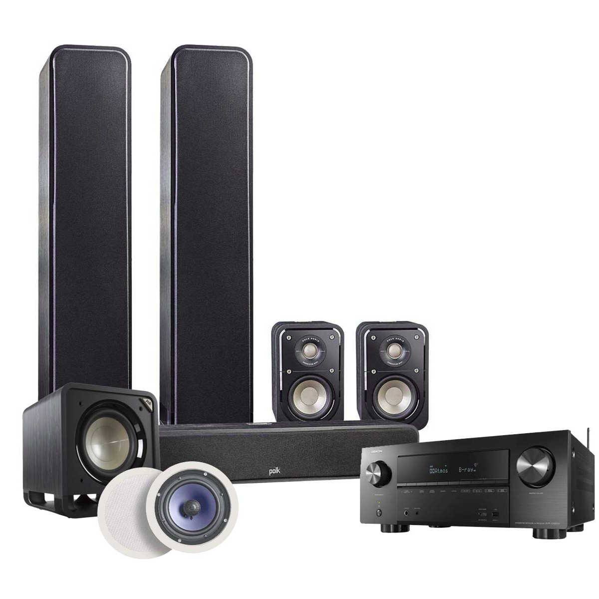 Polk Audio Signature Series 5 1 2 Home Theatre Speaker Package With Polk Audio Rc60i In Ceiling Speaker Denon Avr X2600h Av Receiver