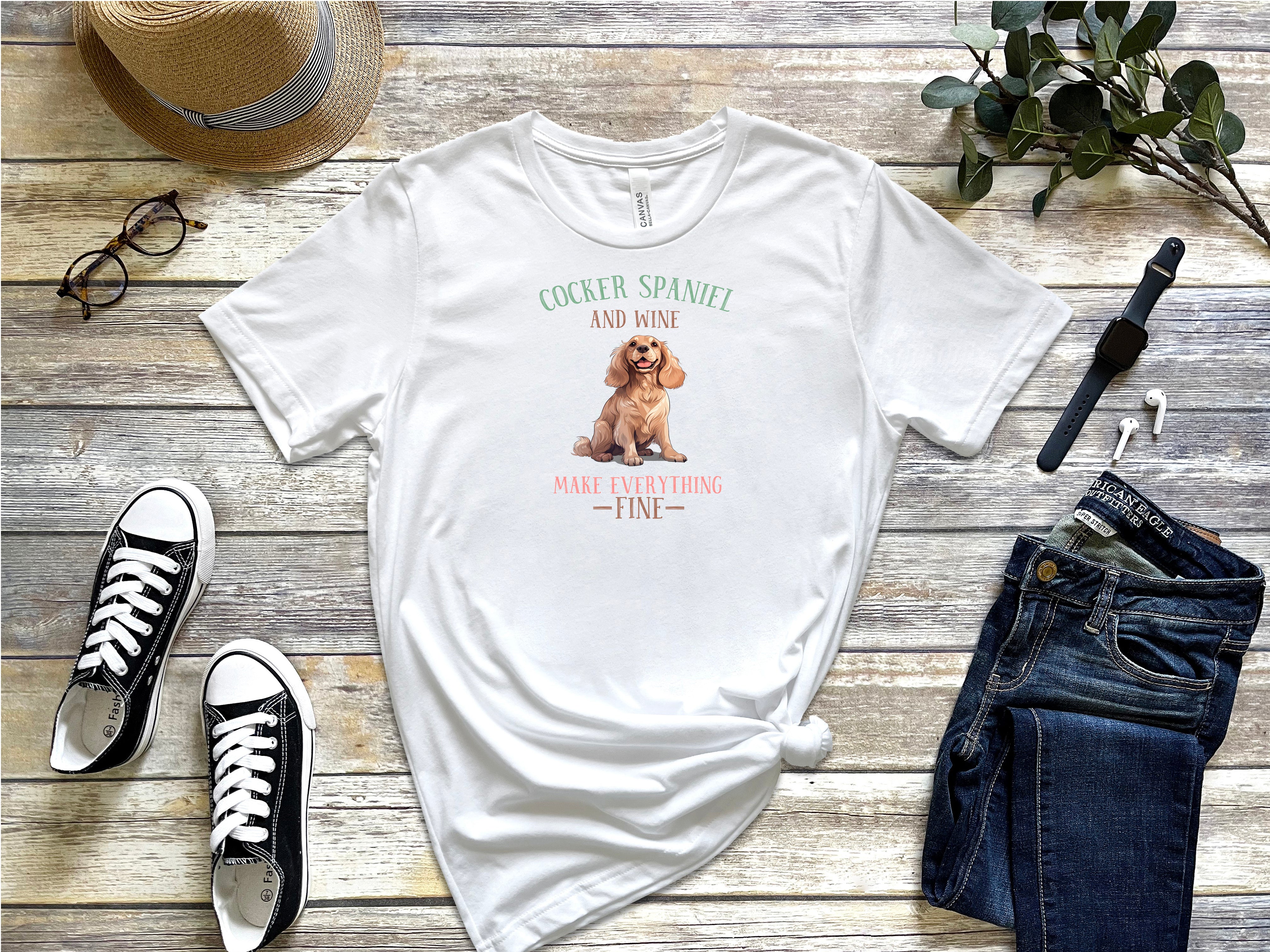 Cocker Spaniel and Wine Make Everything Fine Tee Shirt