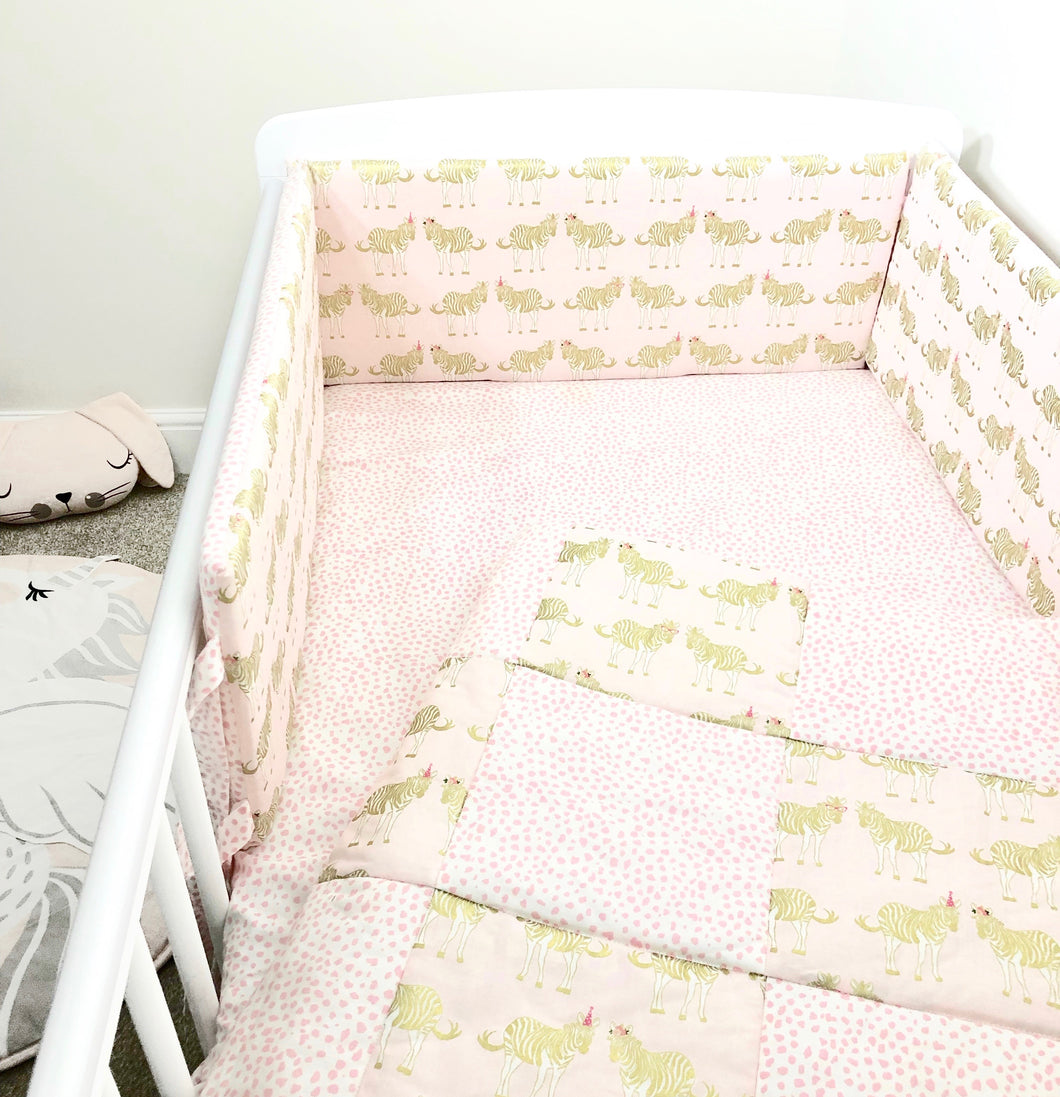 Pink Zebra Cot Bedding Set