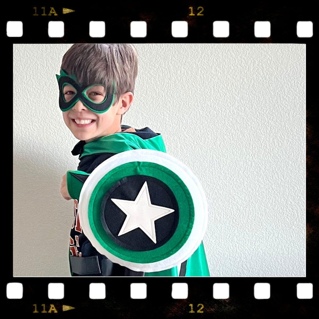 Green handmade satin personalized cape set for children