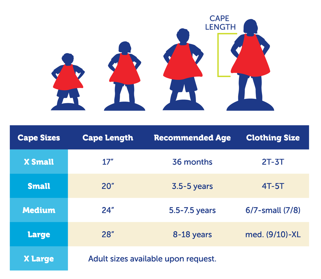 Superhero Cape size chart