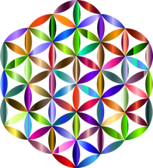 Multicoloured image of the Flower of Life symbol based on the Vesica Piscis