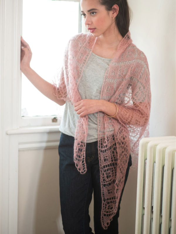 The Carnation shawl knit with Berroco Aerial Yarn