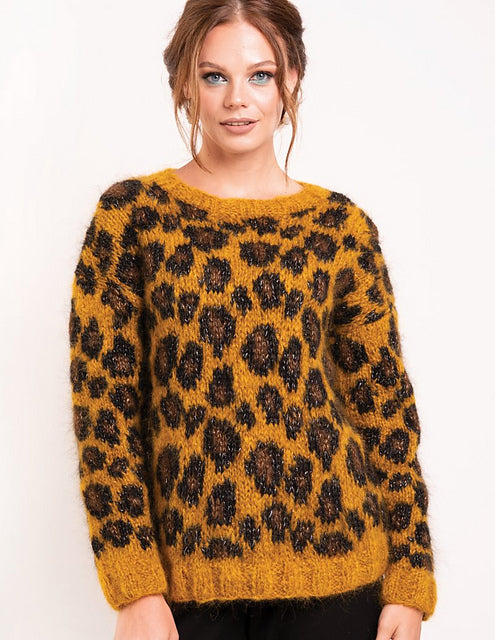 The Cinder leopard print pullover sweater knit out of Jody Long's Glam Haze