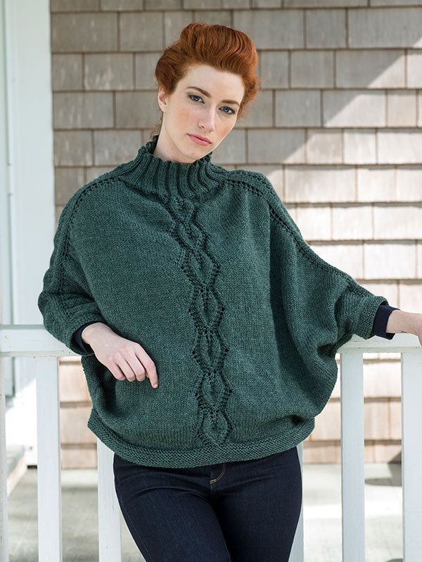 the sleeved Kombu poncho knit out of Berroco Ultra Wool Worsted in the color Rosemary 33158