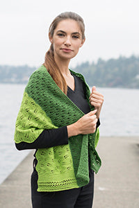 The Leafy Transitions Shawl knit out of Cascade 220 Fingering