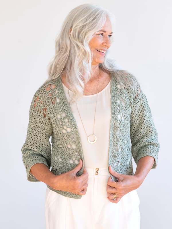 The Ianthe Cardigan knit out of Berroco Meraki DK