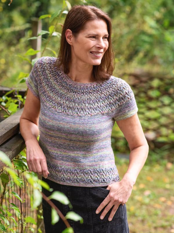 the Culet Tee knit out of Berroco Spree DK