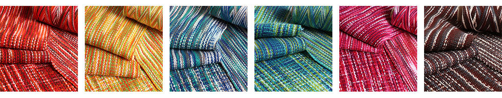 Woven swatches of all of the dyed colors of Caterpillar Cotton.