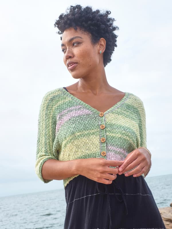 The Sapphire Cardigan  knit out of Berroco Vivo DK