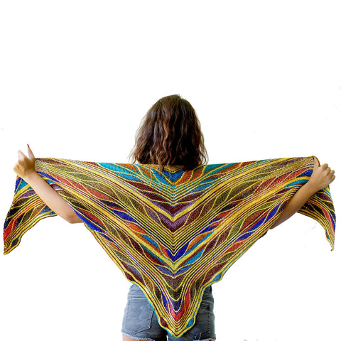 Butterfly Papillon Shawl Kit Urth Yarns - knitted in Uneek Fingering 3007 + Harvest Fingering Buckthorn colorway.