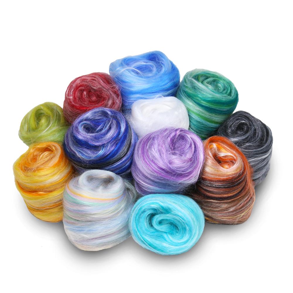 Glaciart One Spinning Fiber Merino Wool - Super Soft 20 Colors (10gram per Color) Unspun Roving Wool for Felting and Felting Yarn Craft Supplies, Past