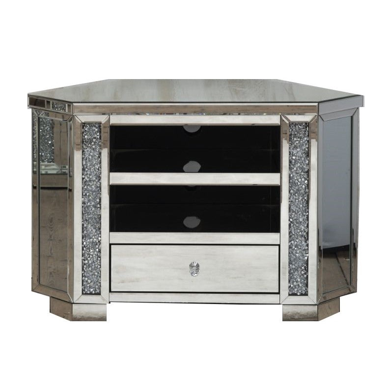 Diamond Crushed Mirrored Corner TV Cabinet — The Furniture Mega Store